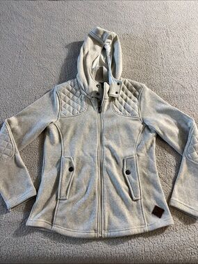 Eddie Bauer Taupe Quilted-Shoulder Hooded Fleece Jacket Medium